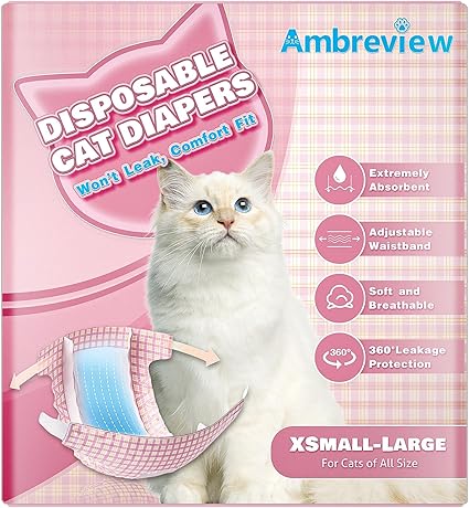 Ambreview Disposable Cat Diapers, Diapers for Female & Male Cats 10 Count