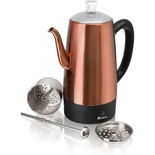 Euro Cuisine PER12 Electric Percolator 12 Cup Stainless Steel Coffee Pot Maker - Copper Finish - Coffee Machines