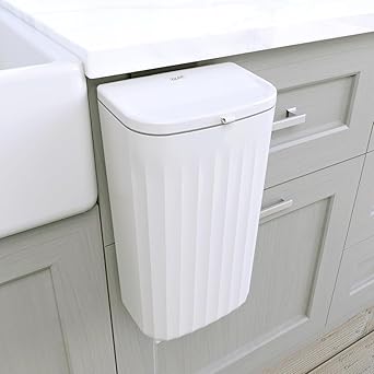 Glad Roomate Under Counter Trash Can, Space Saving Waste Bin for Kitchen Cabinet, Bathroom or Office, Dual Lid for Ease of Opening, 12 Liter, White