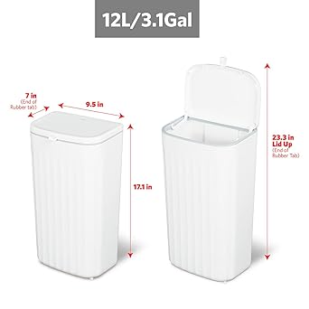 Glad Roomate Under Counter Trash Can, Space Saving Waste Bin for Kitchen Cabinet, Bathroom or Office, Dual Lid for Ease of Opening, 12 Liter, White