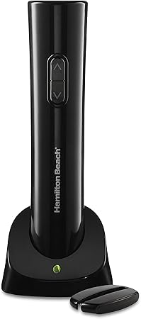 Hamilton Beach 76610 Cordless Electric Wine Bottle Opener with Battery Charger, Foil Cutter