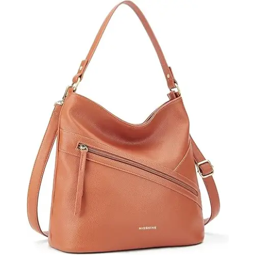 Missnine Hobo Bag for Women Vegan Leather Purses and Handbag Designer Shoulder Bag with Zipper Pockets Brown - Luggage