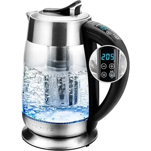 OVENTE-Electric Glass Kettle Hot Water Boiler 1.8 Liter BPA Free - 1500W w/Stainless Steel Infuser - Electric Tea Pots