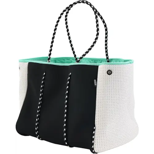 QOGiR Neoprene Multipurpose Beach Bag Tote with Inner Zipper Pocket (Black Large) - Tote
