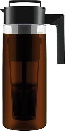 Takeya Deluxe Cold Brew Coffee Maker with Black Lid Airtight Pitcher, 2 Quart, Black