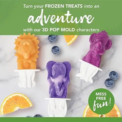 Tovolo Zoo Crew Pop Molds (Set of 4) - Reusable Mess-Free Silicone Popsicle Molds with Sticks