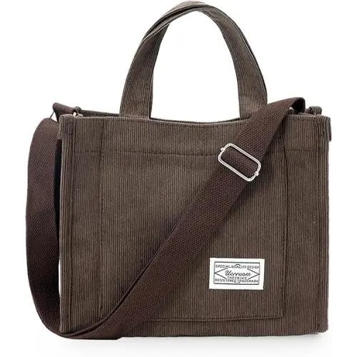 UERRUAM Brown Tote Bag Corduroy Bags Crossbody Bag - Luggage