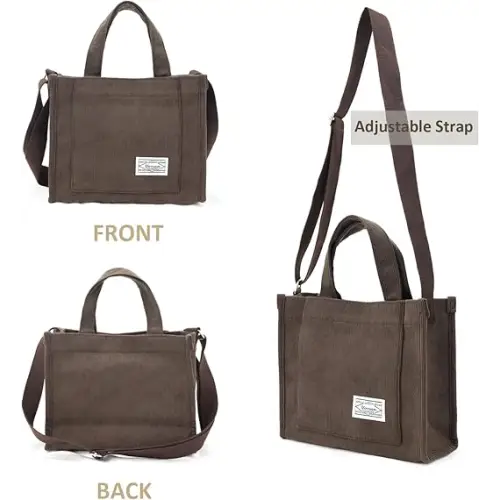 UERRUAM Brown Tote Bag Corduroy Bags Crossbody Bag - Luggage