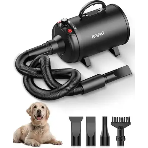 EGFKI Dog Dryer 5.2HP/ 3800W Pet Grooming High Velocity Force Blower with 4 Nozzles - Handheld Vacuums