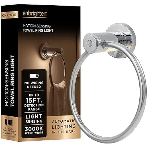 Enbrighten Towel Ring Motion Sensing Night Light Battery Operated Hand Towel Holder - Bathroom Hardware