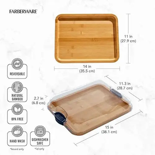 Farberware Build-A-Board Bamboo Cutting Board with Clear Locking Lid and Black Handles - Cutting Boards