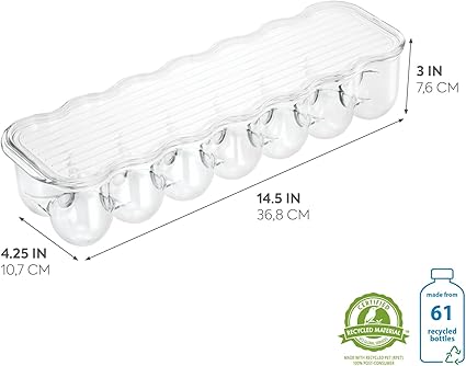 iDesign Plastic Egg Holder for Refrigerator with Handle and Lid