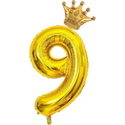 Gold Number 9 Balloon with Crown