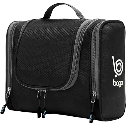 bago Travel Toiletry Bag for Women and Men - Large Waterproof Hanging Large Toiletry Bag for Bathroom and Travel Bag for Toiletries Organizer -Travel Makeup Bag (Black)