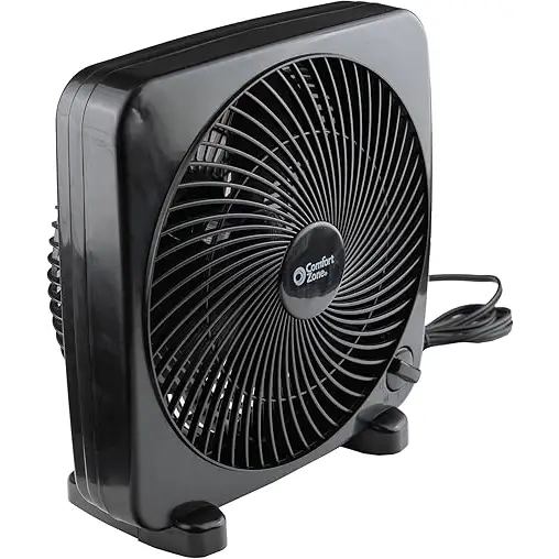 Comfort Zone Box Fan, 9 inch, Portable, Electric Quiet, 3 Speed, Small Box Fan, Desk Fan, Table Fan