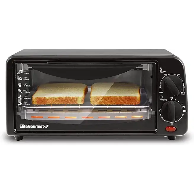 Elite Gourmet ETO236 Personal Compact 2 Slice Countertop Toaster Oven with 15 Minute Timer & Adjustable Temperature