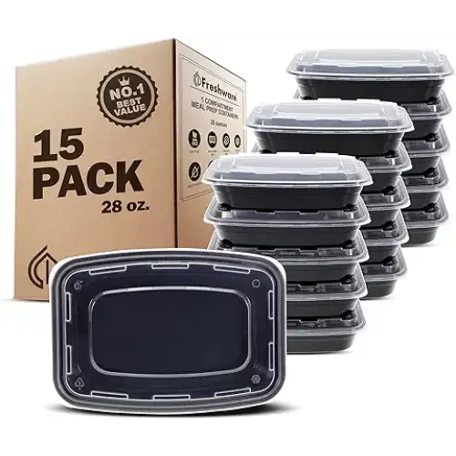 Freshware Meal Prep Containers [15 Pack] 1 Compartment with Lids Food Containers Lunch Box | BPA Free | Stackable