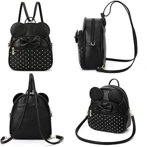 KL928 Girls Mini Backpack Bowtie Polka Dot Cute Daypacks Convertible Shoulder Bag Purse - Luggage