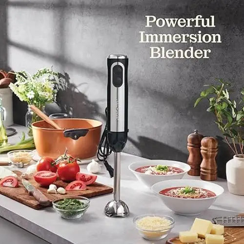 Powerful Immersion Blender Electric Hand Blender 500 Watt with Turbo Mode Detachable Base. Handheld Kitchen Gadget