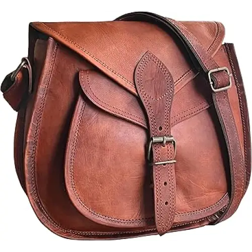 RUSTIC TOWN 11 inch Small Brown Leather Crossbody Satchel Bag Vintage Purses Handbags for Women