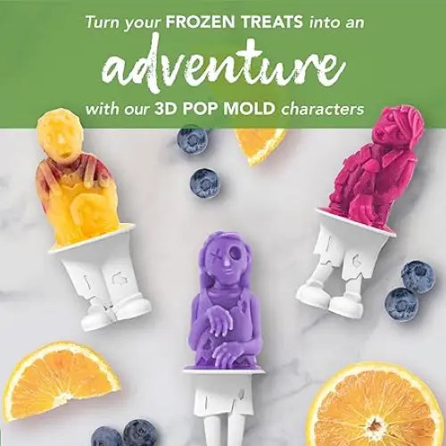 Tovolo Zombie Popsicle Molds (Set of 4) - Mess-Free Silicone Ice Pops with Reusable Sticks for Freezer Snacks