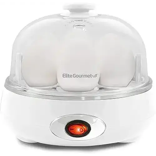 Elite Gourmet EGC322CW Easy Egg Cooker Electric 7-Egg Capacity Soft Medium Hard-Boiled Egg Cooker with Auto Shut-Off