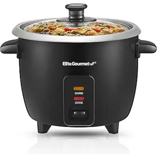 Elite Gourmet ERC003B Electric Rice Cooker with Automatic Keep Warm Makes Soups Stews Grains Hot Cereals 6 Cups Cooked