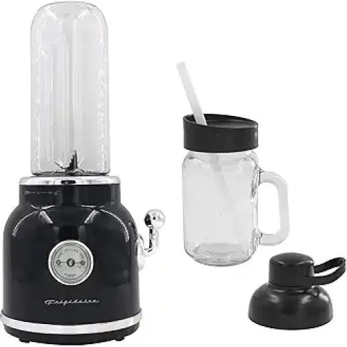 FRIGIDAIRE ESMM100-BLACK Retro Smoothie Maker Personal Blender with Mason Jar Perfect for Shakes and Smoothies