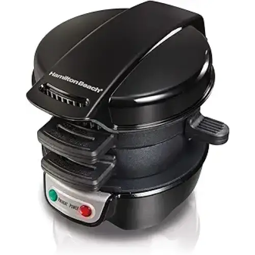 Hamilton Beach Breakfast Sandwich Maker with Egg Cooker Ring Customize Ingredients Perfect for English Muffins