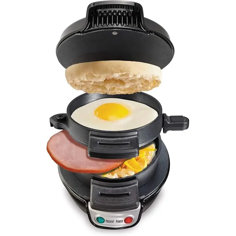 Hamilton Beach Breakfast Sandwich Maker with Egg Cooker Ring Customize Ingredients Perfect for English Muffins