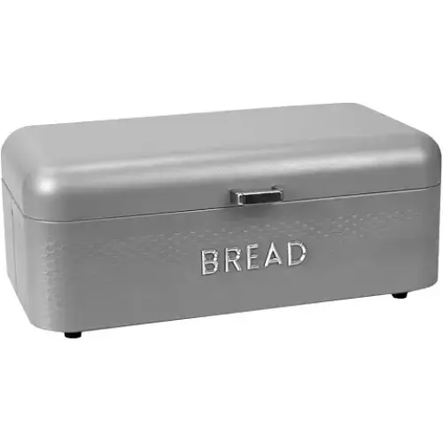 Home Basics Soho Bread Box For Kitchen Countertop Metal (Grey) Vented With Hinge Top | Large Bread Box | Keeps Loaves