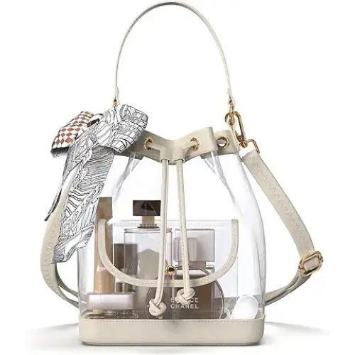 Missnine Clear Bag for Stadium Approved Clear Crossbody Bucket Bag Transparent PVC Purse for Women Concert Stadium