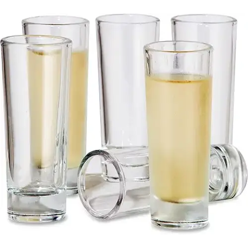 Oggi Tall Shot Glasses w/Heavy Base Set 6 - Real Glass Shot Glass Set Cool & Classic Design Ideal Groomsmen Gifts