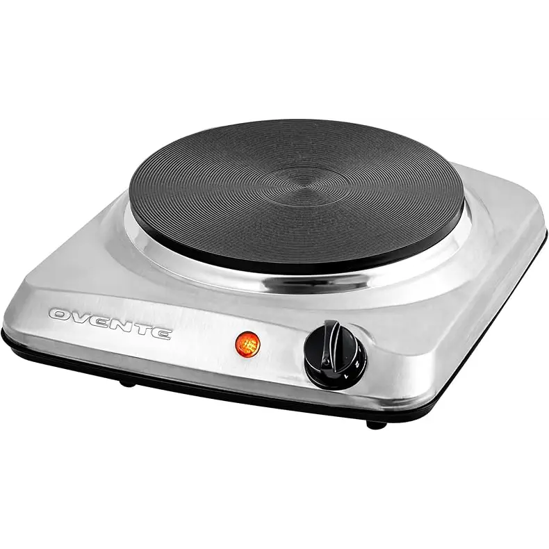 OVENTE Electric Countertop Single Burner 1000W Cooktop with 7.25 Inch Cast Iron Hot Plate 5 Level Temperature Control