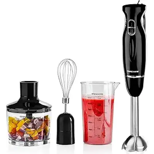 OVENTE Immersion Electric Hand Blender 300 Watt Power 2 Mix Speed with Stainless Steel Blades Handheld Stick Mixer Set